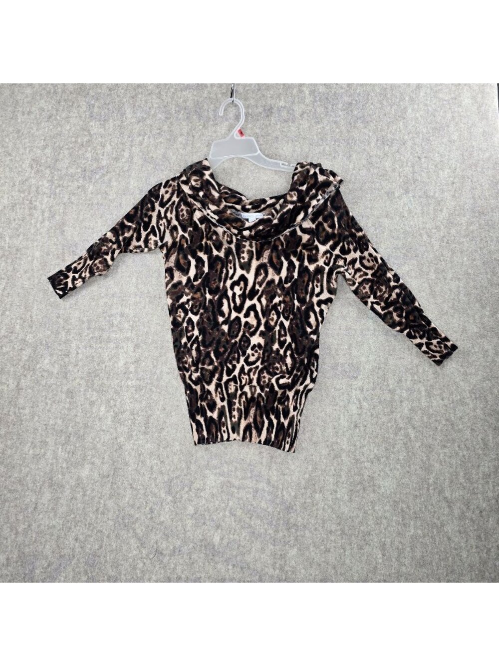 New York & Company Women’s Leopard Print Knit Top Brown Black Small Long Sleeve